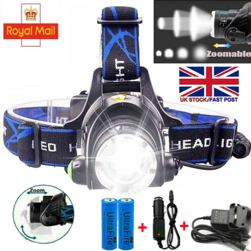 T6 Headlamp Rechargeable 350000LM LED Zoom Headlight Head Torch USB