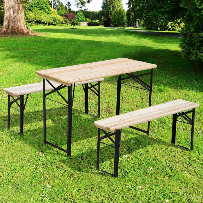Picnic Wooden Table and Bench Set Portable Folding Camping Trestle
