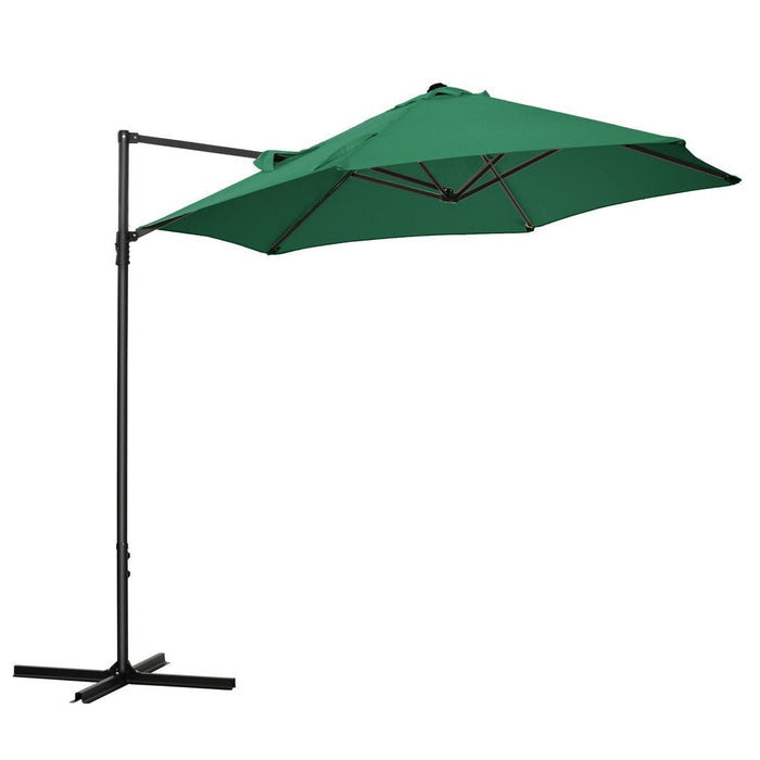 2.5M Garden Cantilever Parasol with 360 Rotation and Cross Base, Green