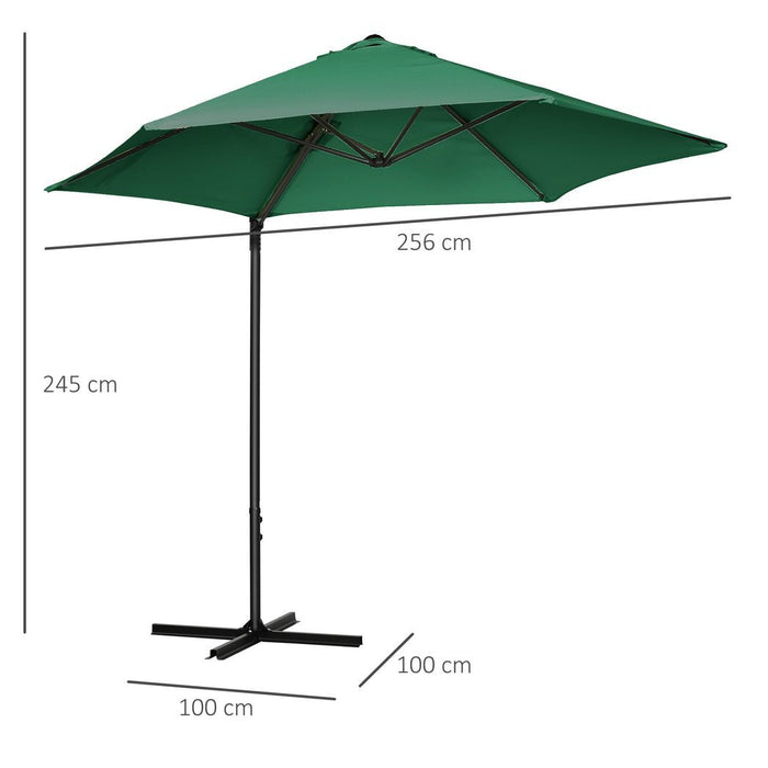 2.5M Garden Cantilever Parasol with 360 Rotation and Cross Base, Green