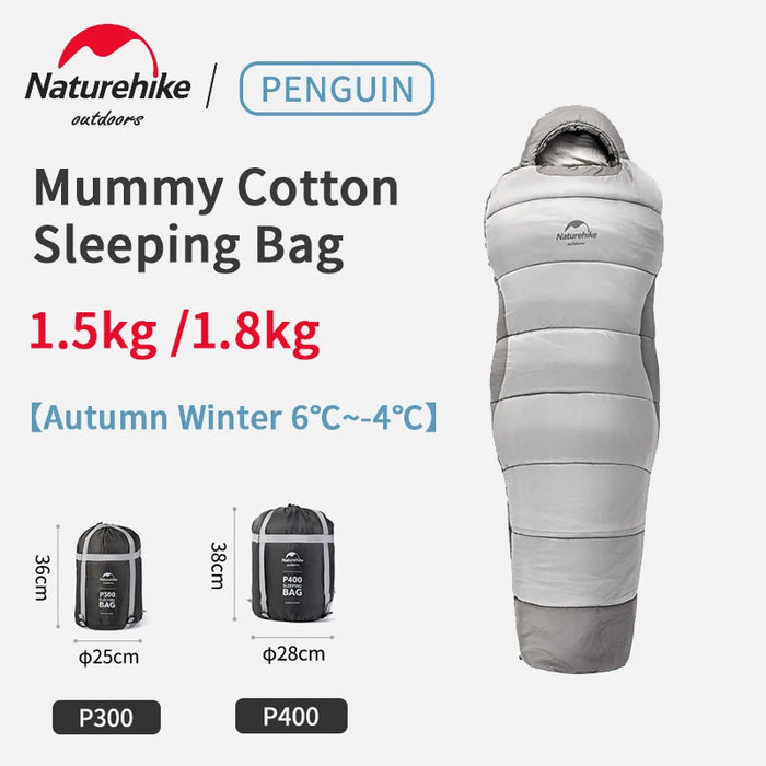 Naturehike 1.5kg /1.8kg New Autumn Winter Sleeping Bag 6℃~-4℃ Penguin Mummy Imitation Feather Cotton Sleeping Bag With Hat
